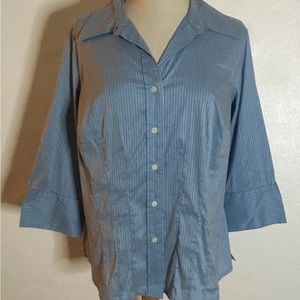 New Talbots Blue White Fitted 3/4 Slv Shirt Sz X